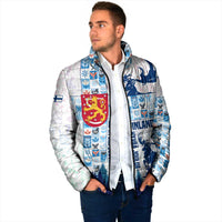 Finland Christmas Padded Jacket with Reindeer Forest Crest and Nordic Pattern Design - Wonder Print Shop