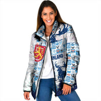 Finland Christmas Padded Jacket with Reindeer Forest Crest and Nordic Pattern Design - Wonder Print Shop