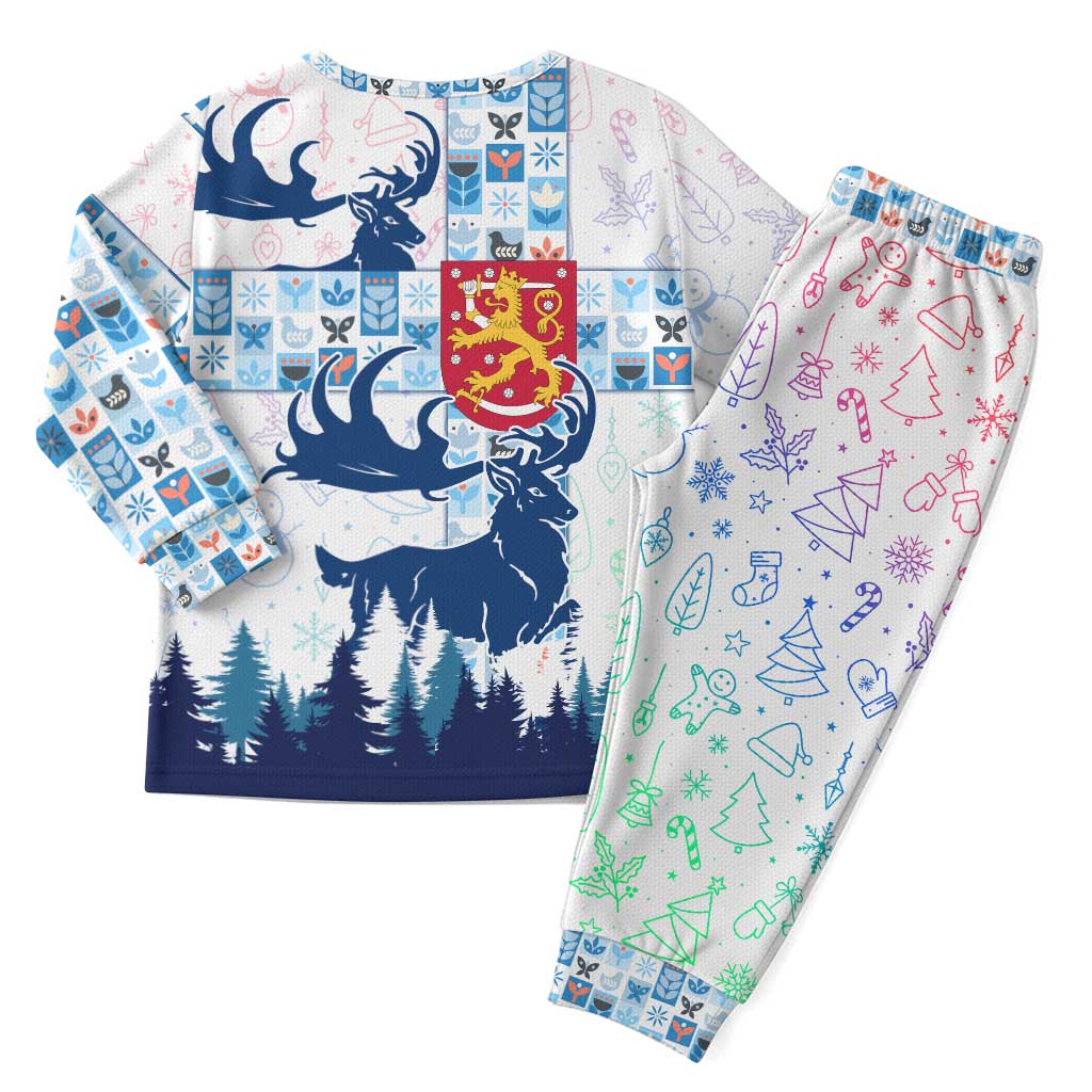 Finland Christmas Pajama Set with Reindeer Forest Crest and Nordic Pattern Design - Wonder Print Shop