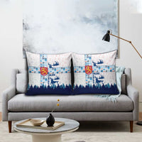 Finland Christmas Pillow Cover with Reindeer Forest Crest and Nordic Pattern Design - Wonder Print Shop