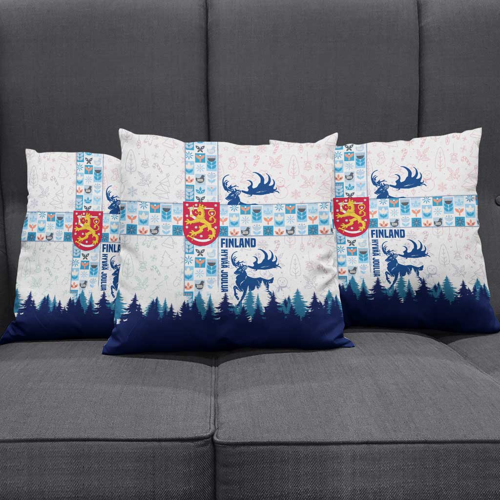 Finland Christmas Pillow Cover with Reindeer Forest Crest and Nordic Pattern Design - Wonder Print Shop