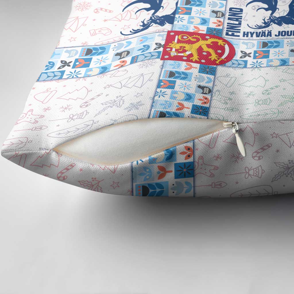 Finland Christmas Pillow Cover with Reindeer Forest Crest and Nordic Pattern Design - Wonder Print Shop