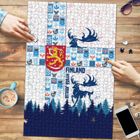 Finland Christmas Puzzle with Reindeer Forest Crest and Nordic Pattern Design - Wonder Print Shop