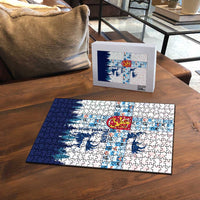 Finland Christmas Puzzle with Reindeer Forest Crest and Nordic Pattern Design - Wonder Print Shop