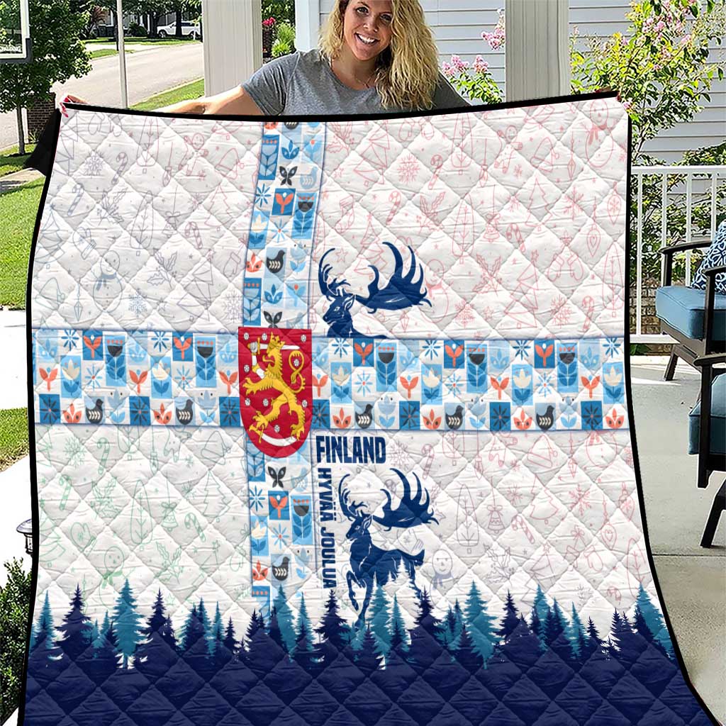 Finland Christmas Quilt with Reindeer Forest Crest and Nordic Pattern Design - Wonder Print Shop
