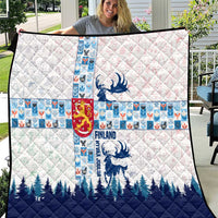 Finland Christmas Quilt with Reindeer Forest Crest and Nordic Pattern Design - Wonder Print Shop