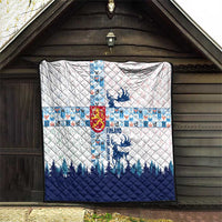 Finland Christmas Quilt with Reindeer Forest Crest and Nordic Pattern Design - Wonder Print Shop