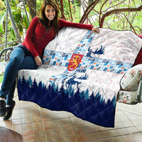 Finland Christmas Quilt with Reindeer Forest Crest and Nordic Pattern Design - Wonder Print Shop