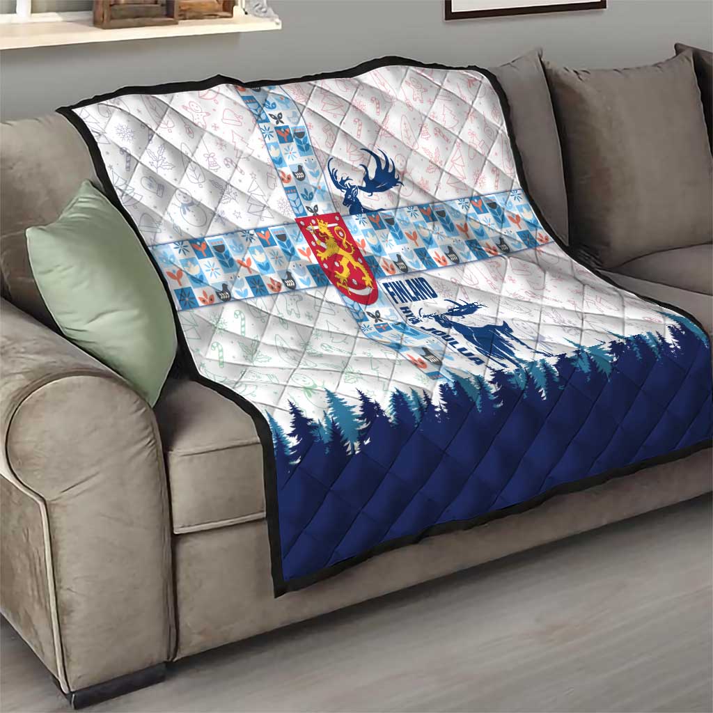 Finland Christmas Quilt with Reindeer Forest Crest and Nordic Pattern Design - Wonder Print Shop