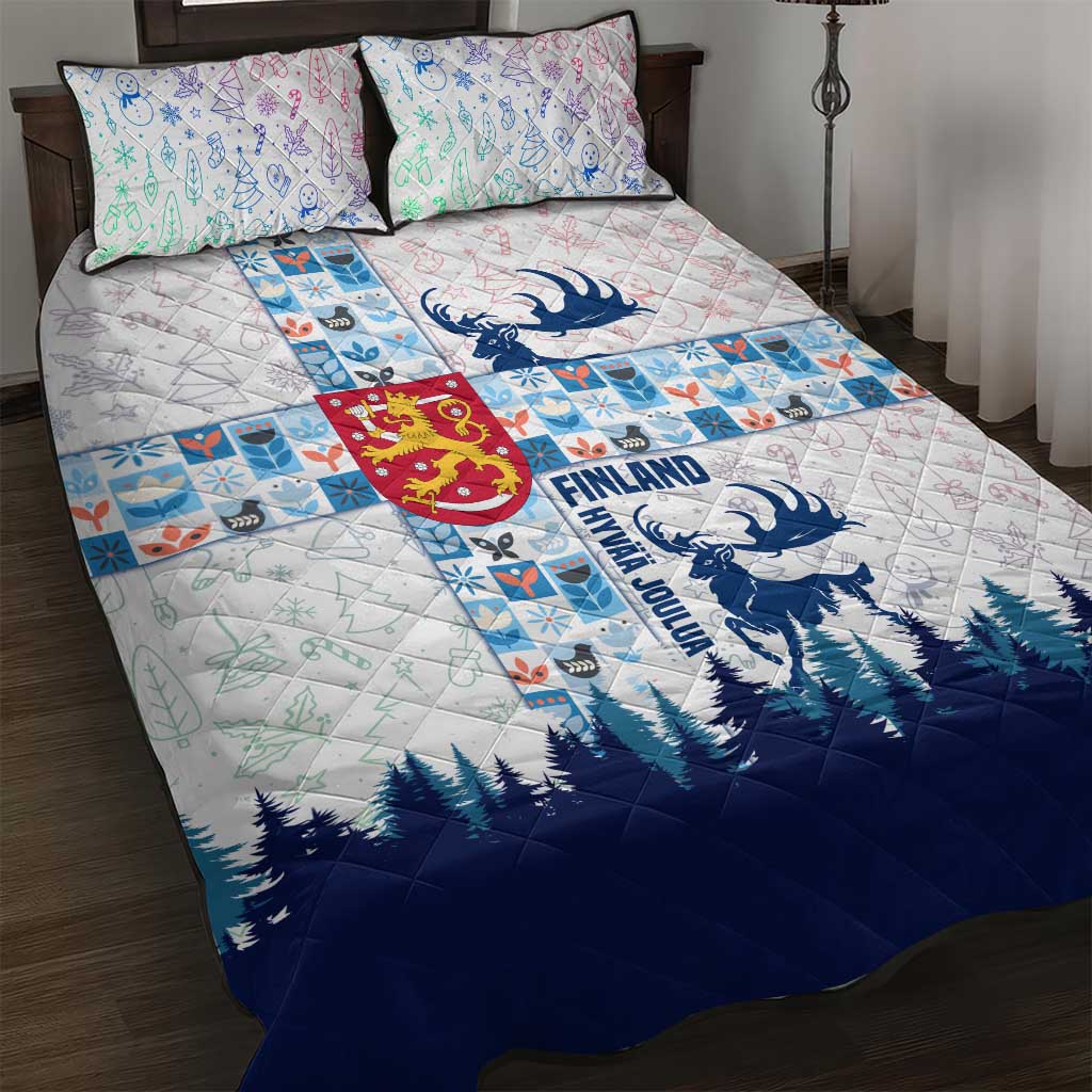 Finland Christmas Quilt Bed Set with Reindeer Forest Crest and Nordic Pattern Design - Wonder Print Shop