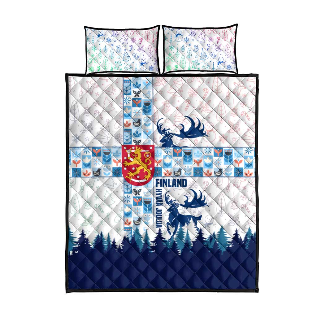 Finland Christmas Quilt Bed Set with Reindeer Forest Crest and Nordic Pattern Design - Wonder Print Shop