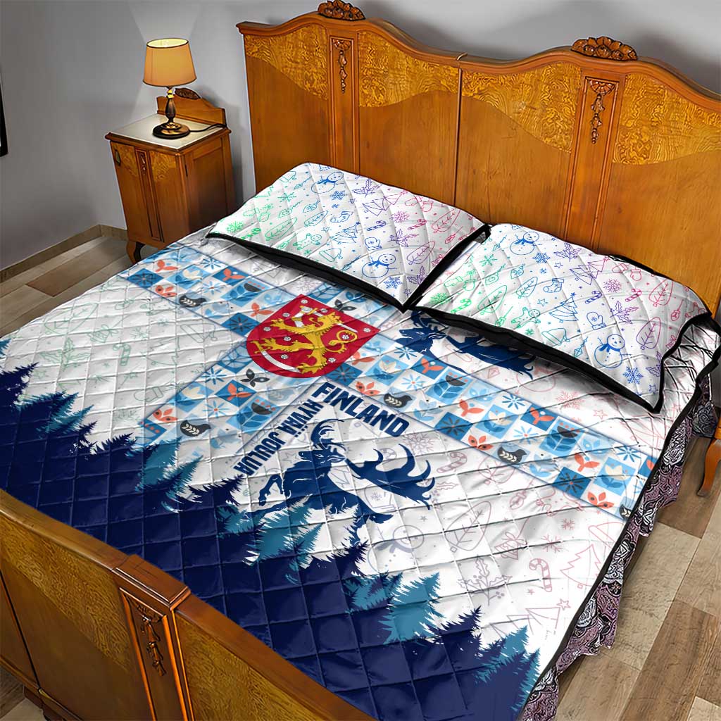 Finland Christmas Quilt Bed Set with Reindeer Forest Crest and Nordic Pattern Design - Wonder Print Shop