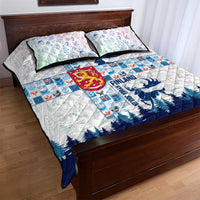Finland Christmas Quilt Bed Set with Reindeer Forest Crest and Nordic Pattern Design - Wonder Print Shop