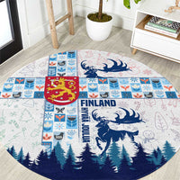 Finland Christmas Round Carpet with Reindeer Forest Crest and Nordic Pattern Design - Wonder Print Shop