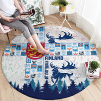 Finland Christmas Round Carpet with Reindeer Forest Crest and Nordic Pattern Design - Wonder Print Shop