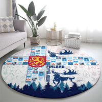 Finland Christmas Round Carpet with Reindeer Forest Crest and Nordic Pattern Design - Wonder Print Shop