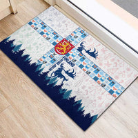 Finland Christmas Rubber Doormat with Reindeer Forest Crest and Nordic Pattern Design - Wonder Print Shop