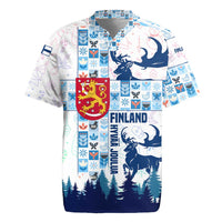 Finland Christmas Rugby Jersey with Reindeer Forest Crest and Nordic Pattern Design - Wonder Print Shop