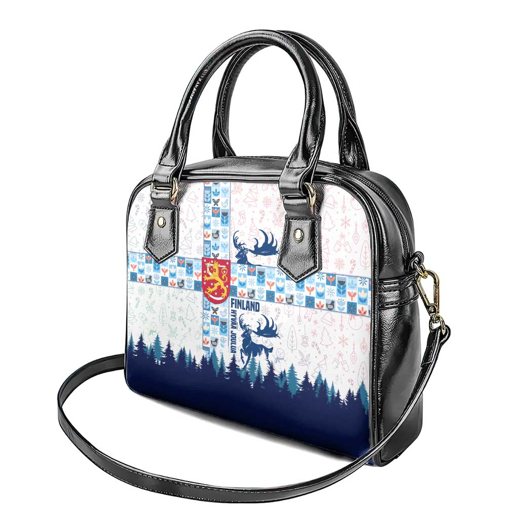 Finland Christmas Shoulder Handbag with Reindeer Forest Crest and Nordic Pattern Design - Wonder Print Shop