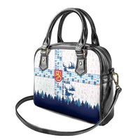 Finland Christmas Shoulder Handbag with Reindeer Forest Crest and Nordic Pattern Design - Wonder Print Shop