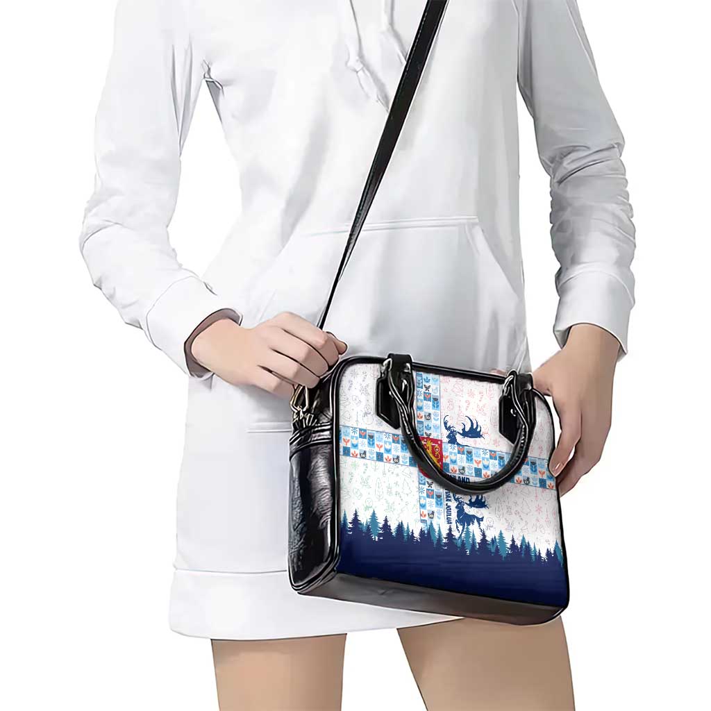 Finland Christmas Shoulder Handbag with Reindeer Forest Crest and Nordic Pattern Design - Wonder Print Shop