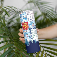 Finland Christmas Skinny Tumbler with Reindeer Forest Crest and Nordic Pattern Design - Wonder Print Shop