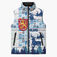 Finland Christmas Sleeveless Puffer Jacket with Reindeer Forest Crest and Nordic Pattern Design - Wonder Print Shop