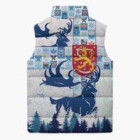 Finland Christmas Sleeveless Puffer Jacket with Reindeer Forest Crest and Nordic Pattern Design - Wonder Print Shop