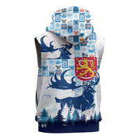 Finland Christmas Sleeveless Zip Hoodie with Reindeer Forest Crest and Nordic Pattern Design - Wonder Print Shop