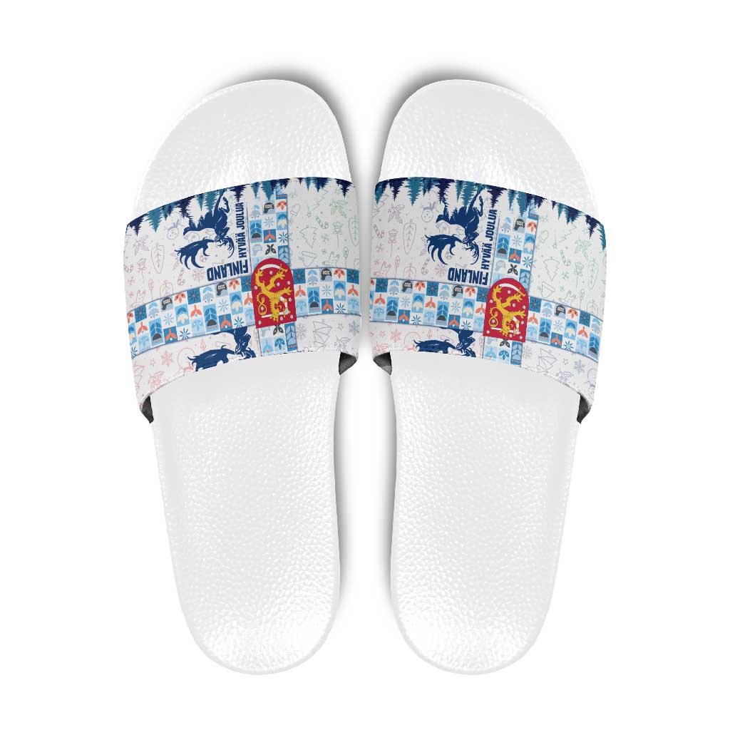 Finland Christmas Slide Sandals with Reindeer Forest Crest and Nordic Pattern Design - Wonder Print Shop