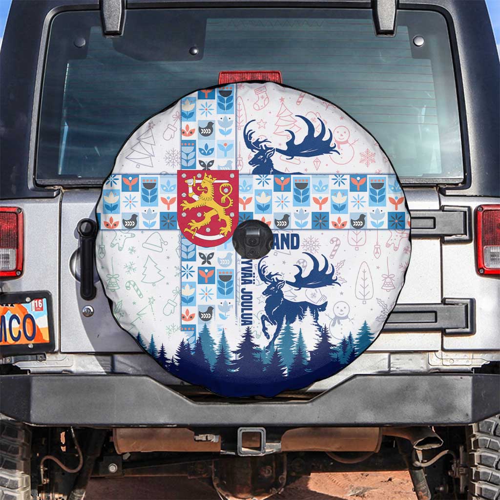 Finland Christmas Spare Tire Cover with Reindeer Forest Crest and Nordic Pattern Design - Wonder Print Shop