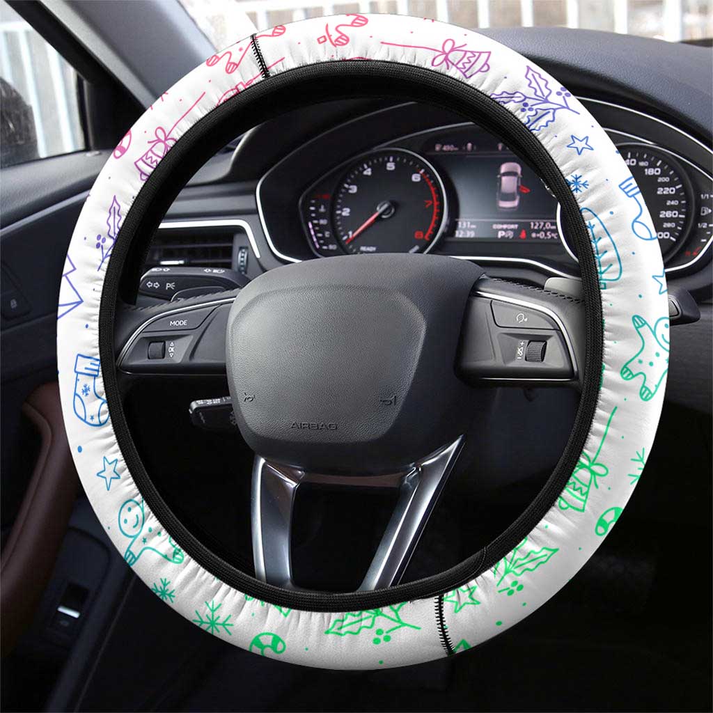 Finland Christmas Steering Wheel Cover with Reindeer Forest Crest and Nordic Pattern Design - Wonder Print Shop