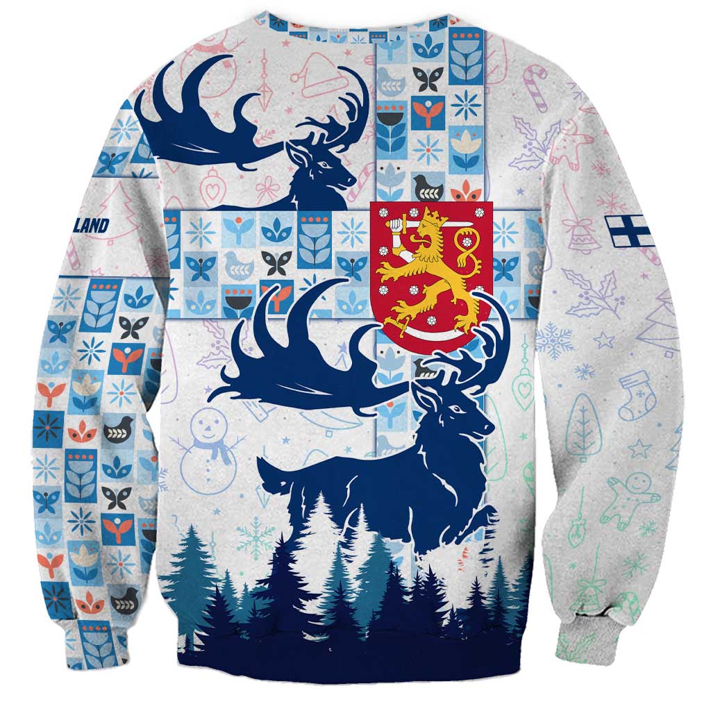 Finland Christmas Sweatshirt with Reindeer Forest Crest and Nordic Pattern Design - Wonder Print Shop