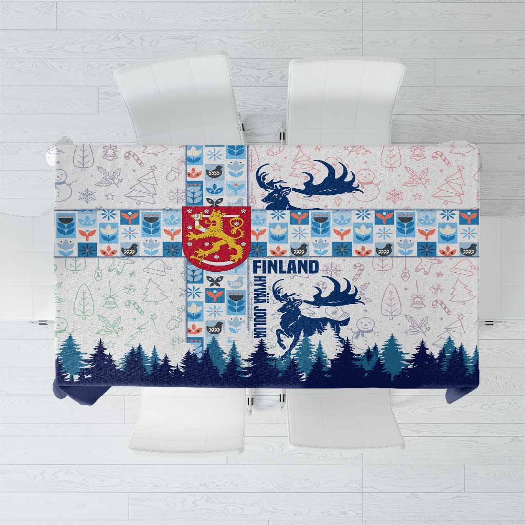 Finland Christmas Tablecloth with Reindeer Forest Crest and Nordic Pattern Design - Wonder Print Shop