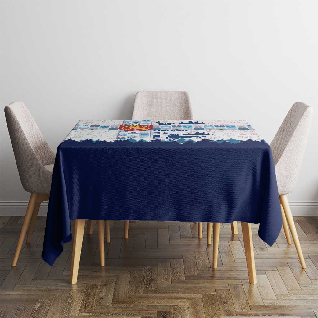 Finland Christmas Tablecloth with Reindeer Forest Crest and Nordic Pattern Design - Wonder Print Shop