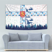 Finland Christmas Tapestry with Reindeer Forest Crest and Nordic Pattern Design - Wonder Print Shop