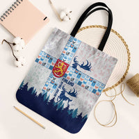 Finland Christmas Tote Bag with Reindeer Forest Crest and Nordic Pattern Design - Wonder Print Shop