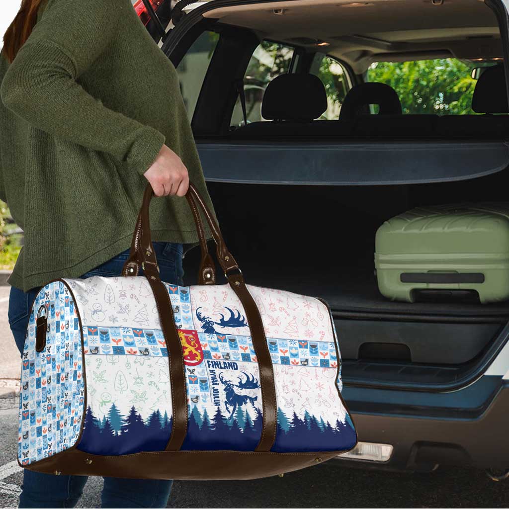 Finland Christmas Travel Bag with Reindeer Forest Crest and Nordic Pattern Design - Wonder Print Shop