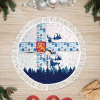Finland Christmas Tree Skirt with Reindeer Forest Crest and Nordic Pattern Design - Wonder Print Shop