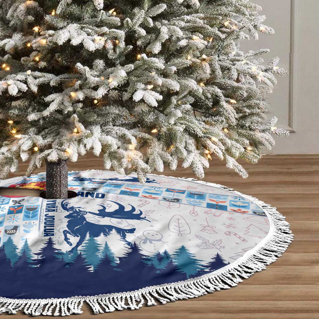 Finland Christmas Tree Skirt with Reindeer Forest Crest and Nordic Pattern Design - Wonder Print Shop