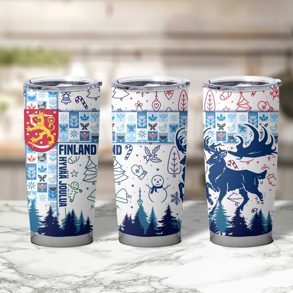 Finland Christmas Tumbler Cup with Reindeer Forest Crest and Nordic Pattern Design - Wonder Print Shop