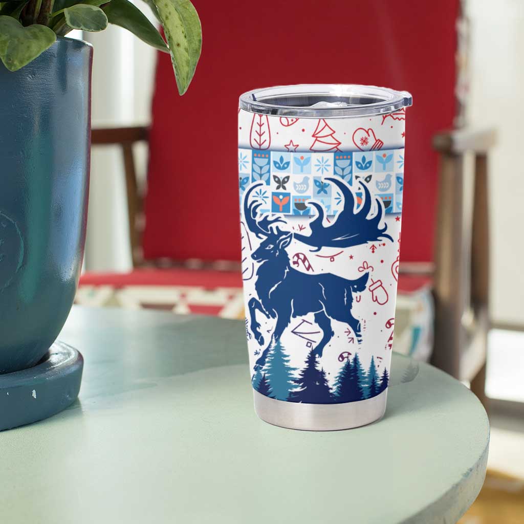 Finland Christmas Tumbler Cup with Reindeer Forest Crest and Nordic Pattern Design - Wonder Print Shop