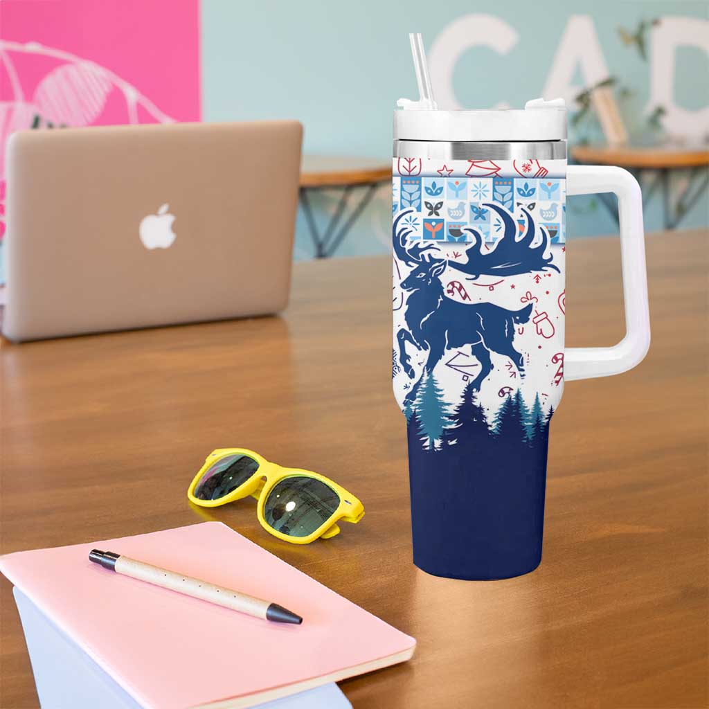 Finland Christmas Tumbler With Handle with Reindeer Forest Crest and Nordic Pattern Design - Wonder Print Shop