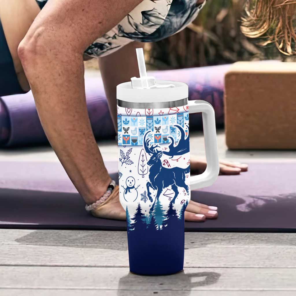 Finland Christmas Tumbler With Handle with Reindeer Forest Crest and Nordic Pattern Design - Wonder Print Shop