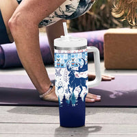 Finland Christmas Tumbler With Handle with Reindeer Forest Crest and Nordic Pattern Design - Wonder Print Shop
