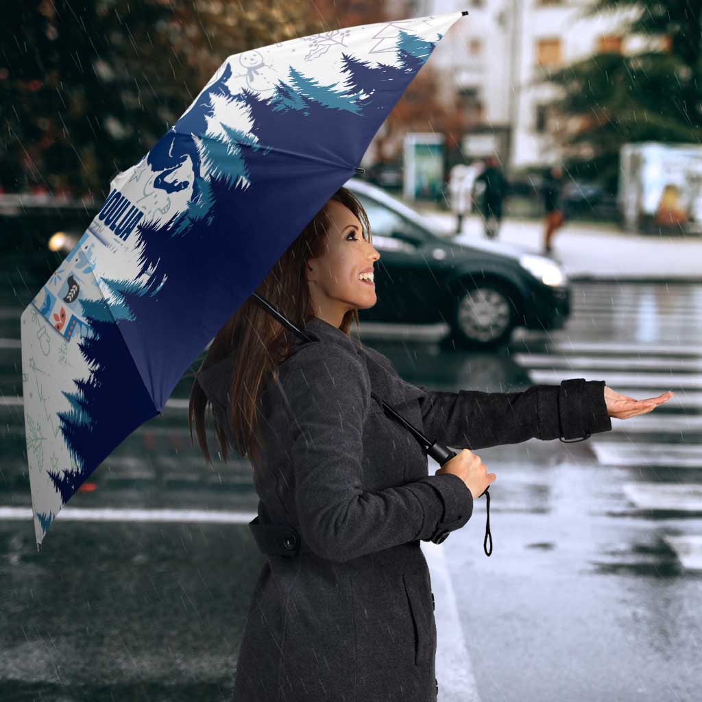 Finland Christmas Umbrella with Reindeer Forest Crest and Nordic Pattern Design - Wonder Print Shop