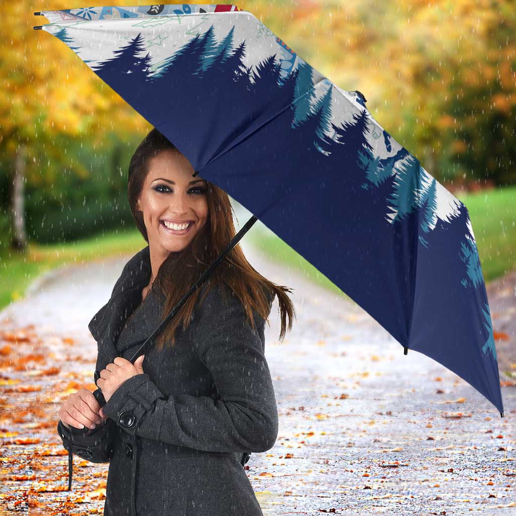 Finland Christmas Umbrella with Reindeer Forest Crest and Nordic Pattern Design - Wonder Print Shop