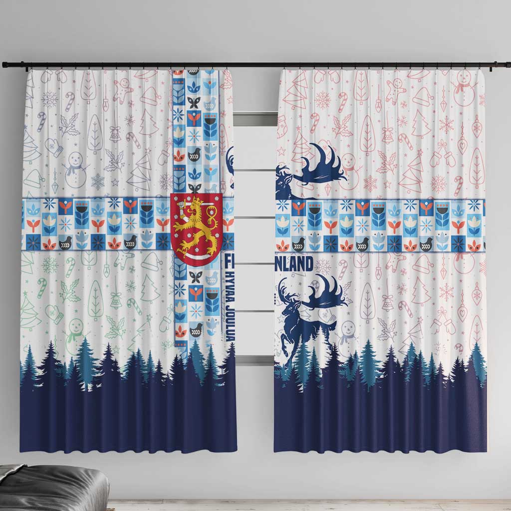 Finland Christmas Window Curtain with Reindeer Forest Crest and Nordic Pattern Design - Wonder Print Shop