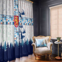 Finland Christmas Window Curtain with Reindeer Forest Crest and Nordic Pattern Design - Wonder Print Shop