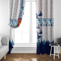 Finland Christmas Window Curtain with Reindeer Forest Crest and Nordic Pattern Design - Wonder Print Shop